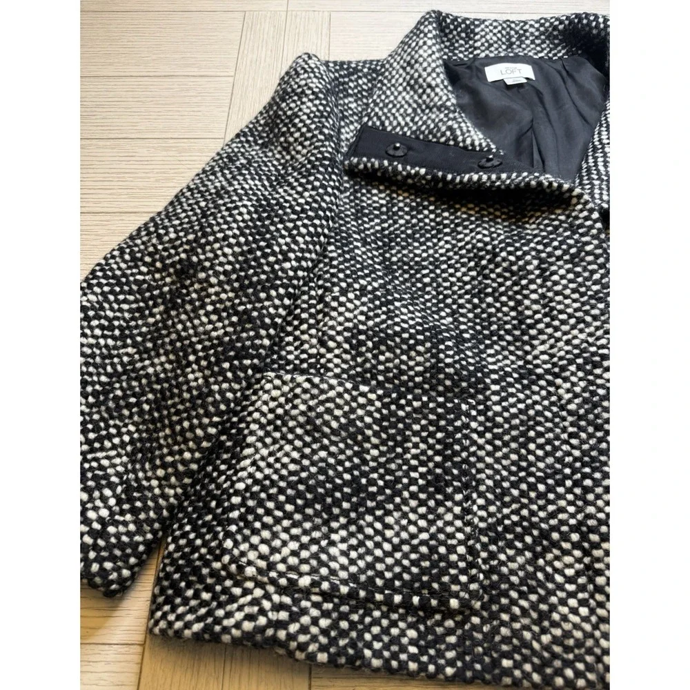 Ann Taylor‎ Black White Wool Blend Lined Tweed Jacket XL Bohemian Classic Chic